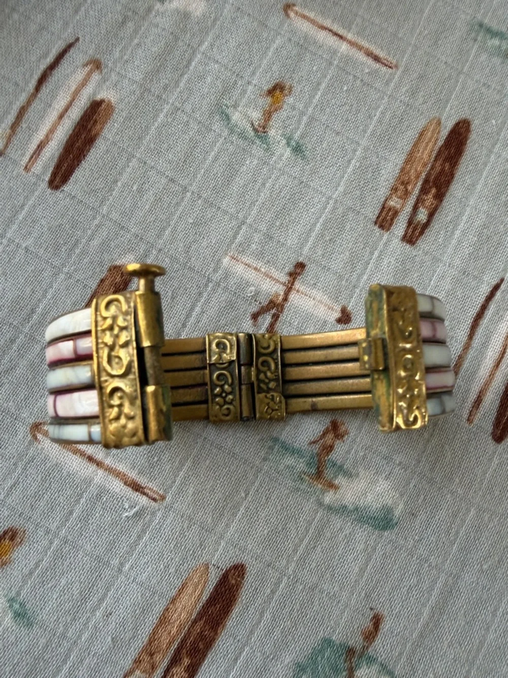 Set of 3 Gold-Tone Wide Bangle Bracelets with Enamel and Filigree